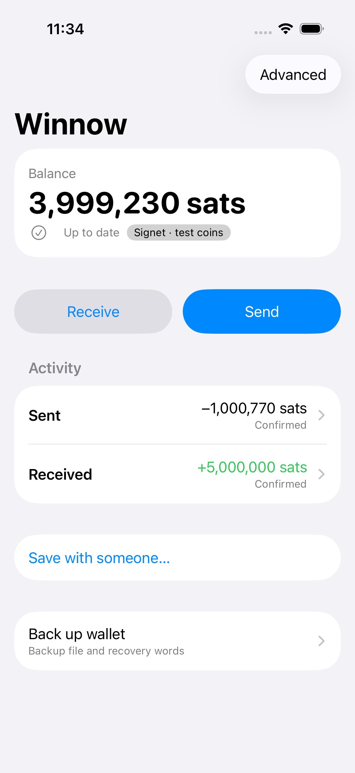 Winnow on iPhone: history keeps the receipt.